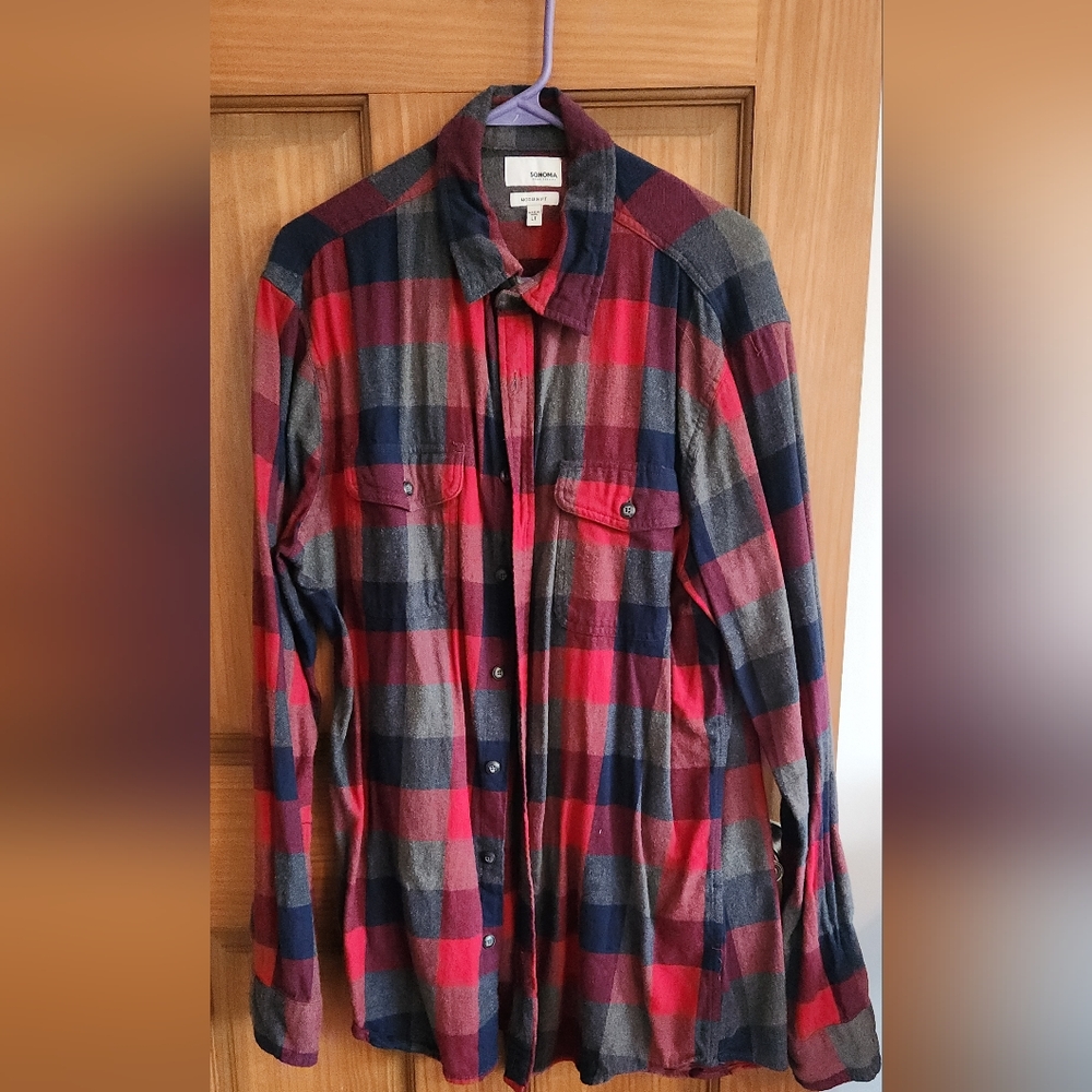Red and Blue Plaid Button-Up Shirt